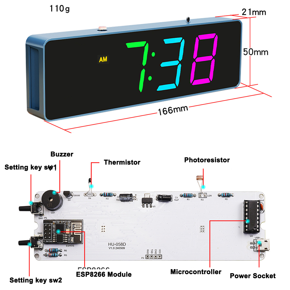 カラフルなwifiインテリジェント電子時計キット、DIY溶接 - Esp8266 のレビューと価格