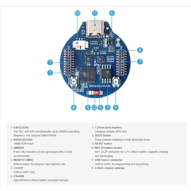 ESP32-S3 LCD開発ボード 1.28インチIPSラウ - Esp32 Development Board のレビューと価格